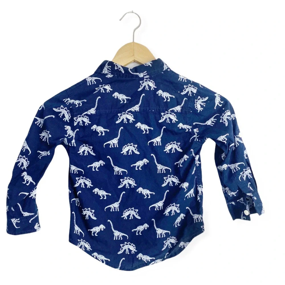 GYMBOREE Navy Button Down w/ White Dinosaurs, sz 3T